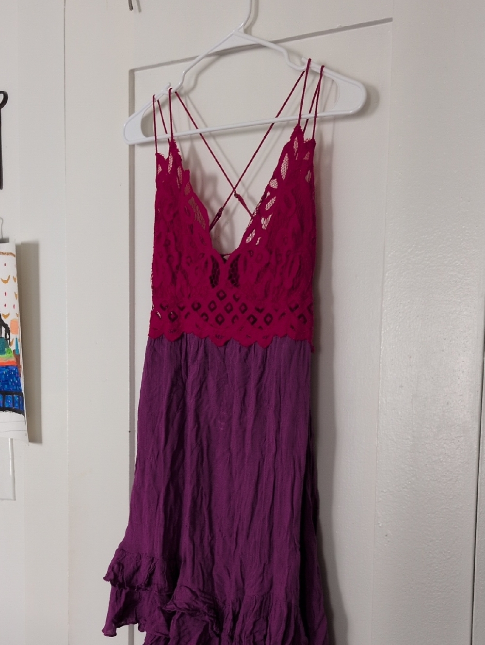 Free People Lace Bodice Strappy Maxi Dress in Fuchsia and Plum